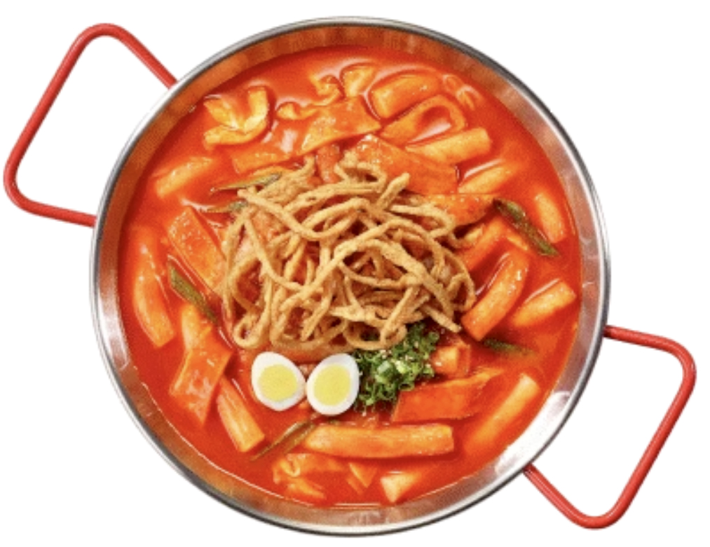 Topokki is made of chewy rice cakes simmered with vegetables in a spicy and red chili sauce.